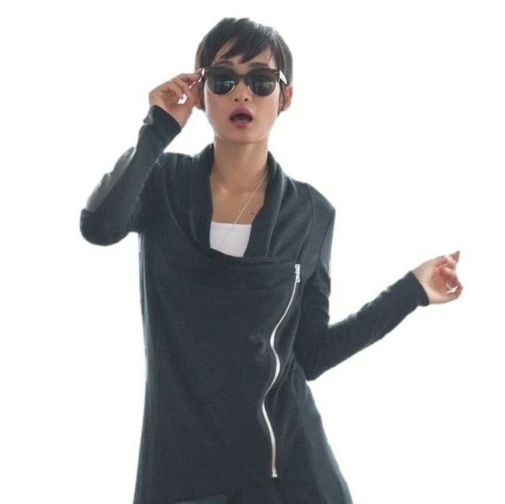 Lambskin Side Zip Wrap Black Jacket/  Cardigan Sweatshirt Small